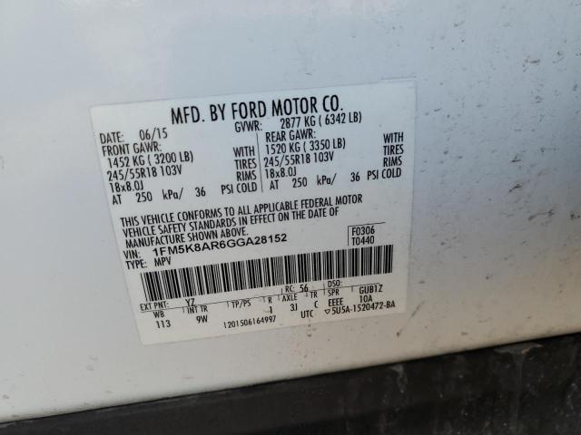 1FM5K8AR6GGA28152 - 2016 FORD EXPLORER POLICE INTERCEPTOR 白色 照片 13