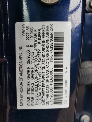 19UUB3F41LA000905 - 2020 ACURA TLX TECHNOLOGY 蓝色 照片 12