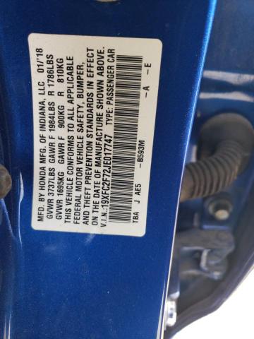 19XFC2F72JE017747 - 2018 HONDA CIVIC EX BLUE photo 12