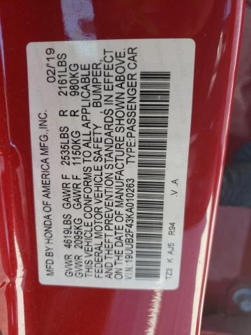 19UUB2F43KA010263 - 2019 ACURA TLX TECHNOLOGY 红色 照片 13