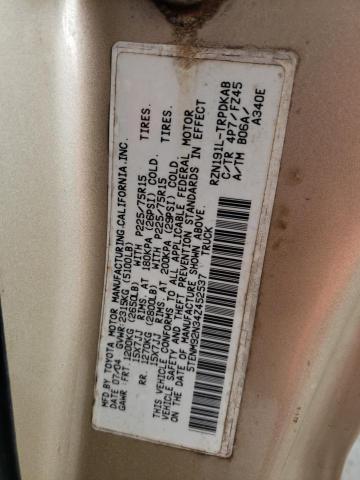 5TENM92N34Z452537 - 2004 TOYOTA TACOMA PRERUNNER BEIGE photo 12