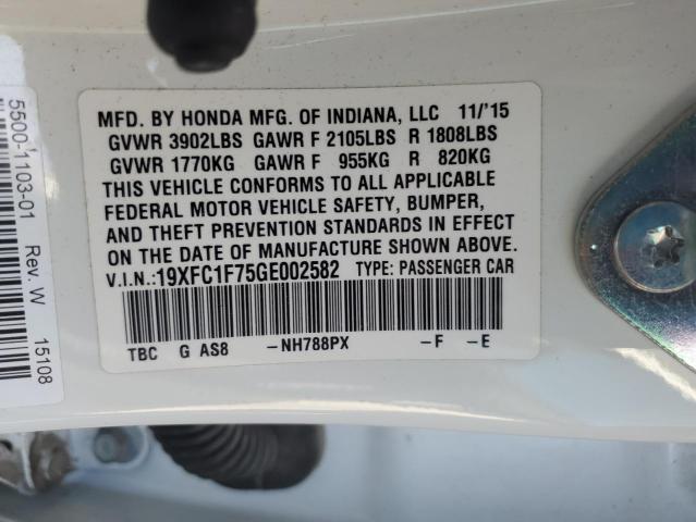 19XFC1F75GE002582 - 2016 HONDA CIVIC EXL WHITE photo 12