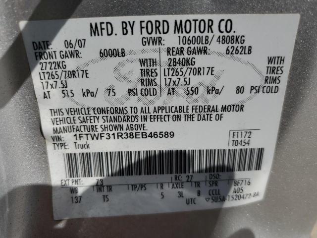 1FTWF31R38EB46589 - 2008 FORD F350 SRW SUPER DUTY SILVER photo 12