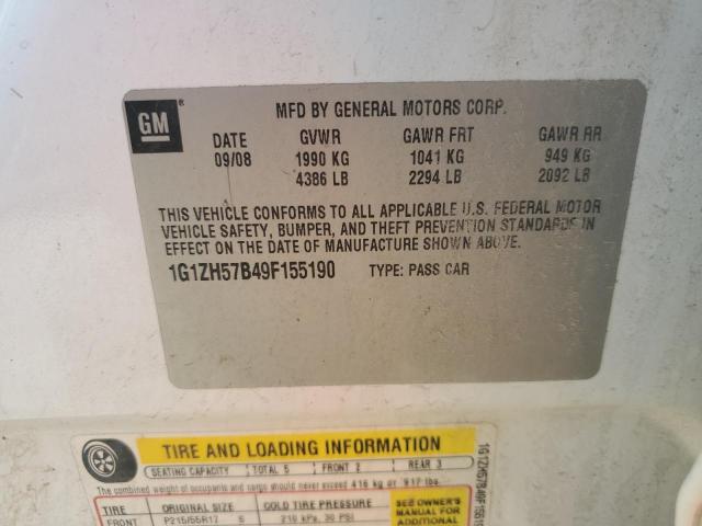 1G1ZH57B49F155190 - 2009 CHEVROLET MALIBU 1LT WHITE photo 12