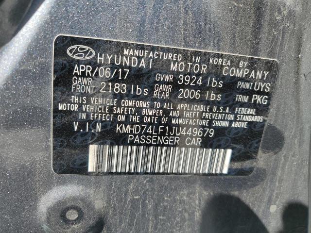 KMHD74LF1JU449679 - 2018 HYUNDAI ELANTRA SE GRAY photo 12