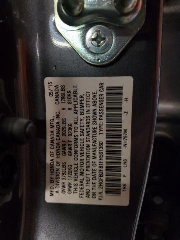 2HGFB2F81FH561360 - 2015 HONDA CIVIC EX GRAY photo 12