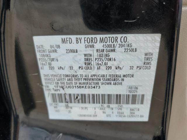 1FMCU03158KE03473 - 2008 FORD ESCAPE XLT BLACK photo 12