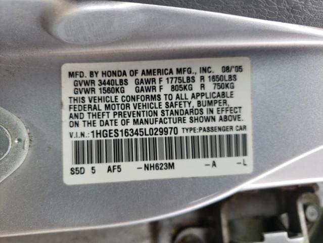 1HGES16345L029970 - 2005 HONDA CIVIC DX VP SILVER photo 13