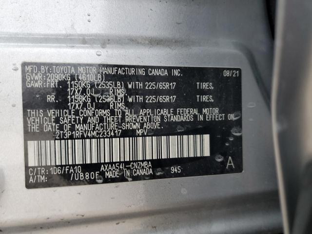 2T3P1RFV4MC233417 - 2021 TOYOTA RAV4 XLE SILVER photo 13