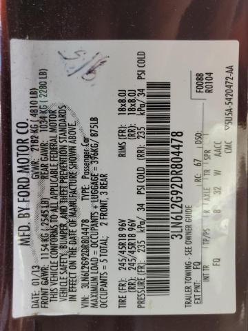 3LN6L2G92DR804478 - 2013 LINCOLN MKZ BURGUNDY photo 12