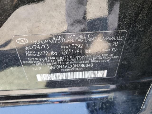 5NPDH4AEXDH386849 - 2013 HYUNDAI ELANTRA GLS BLACK photo 12