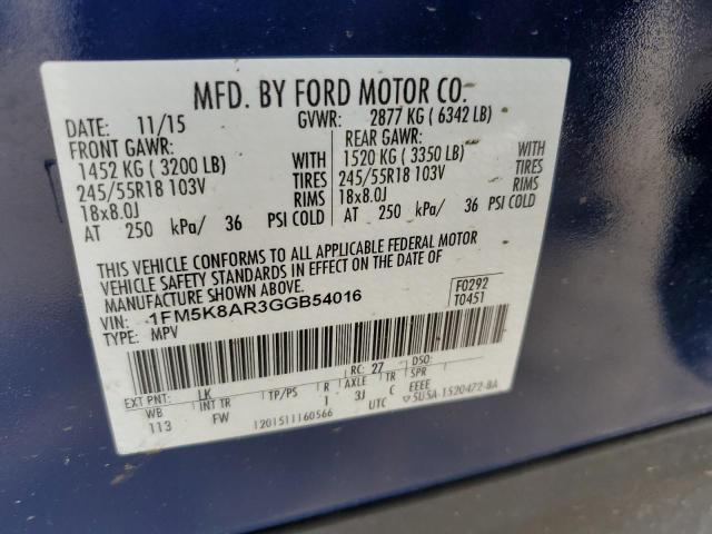 1FM5K8AR3GGB54016 - 2016 FORD EXPLORER POLICE INTERCEPTOR BLUE photo 12