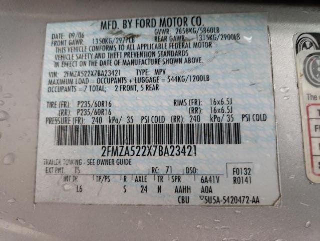 2FMZA522X7BA23421 - 2007 FORD FREESTAR SEL SILVER photo 13