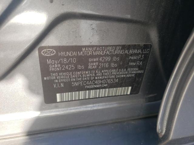 5NPEC4AC4BH076534 - 2011 HYUNDAI SONATA SE GRAY photo 12