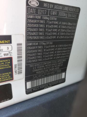 SALWG2FV6HA677895 - 2017 LAND ROVER RANGE ROVE SE WHITE photo 13