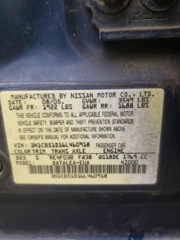 3N1CB51D16L460918 - 2006 NISSAN SENTRA 1.8 BLUE photo 13