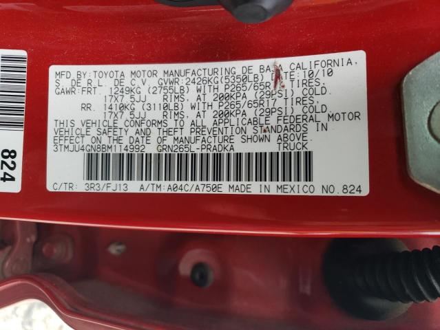 3TMJU4GN8BM114992 - 2011 TOYOTA TACOMA DOUBLE CAB PRERUNNER RED photo 12