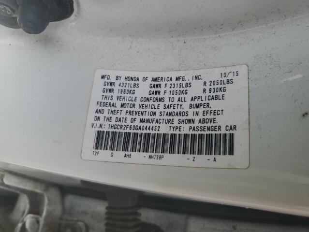 1HGCR2F60GA044452 - 2016 HONDA ACCORD SPORT WHITE photo 12