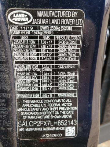 SALCP2FX7LH852143 - 2020 LAND ROVER DISCOVERY SE BLUE photo 12
