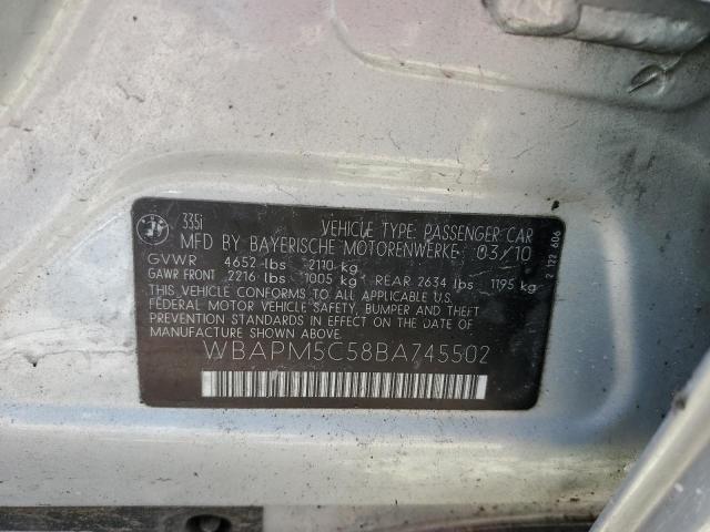 WBAPM5C58BA745502 - 2011 BMW 335 I GRAY photo 12