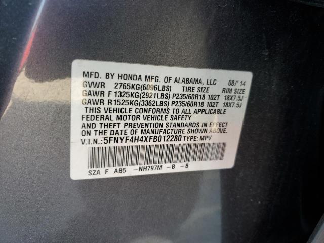 5FNYF4H4XFB012280 - 2015 HONDA PILOT EX SILVER photo 12