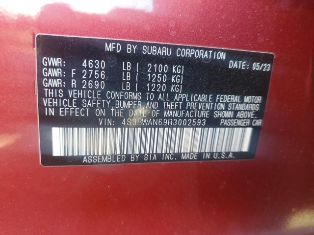 4S3BWAN69R3002593 - 2024 SUBARU LEGACY LIMITED BURGUNDY photo 12