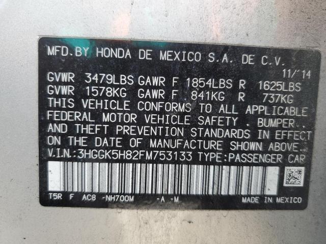 3HGGK5H82FM753133 - 2015 HONDA FIT EX SILVER photo 12