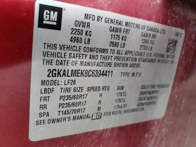 2GKALMEK8C6394411 - 2012 GMC TERRAIN SLE RED photo 13