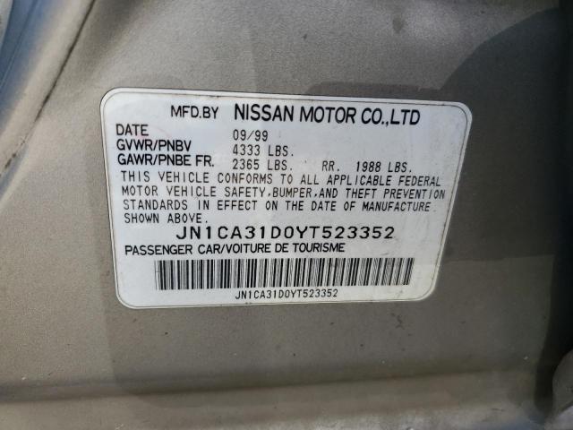 JN1CA31D0YT523352 - 2000 NISSAN MAXIMA GLE BEIGE photo 12