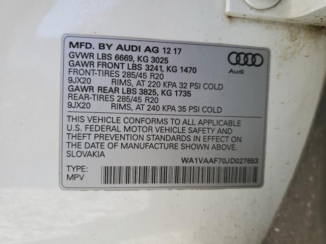 WA1VAAF70JD027653 - 2018 AUDI Q7 PRESTIGE WHITE photo 13