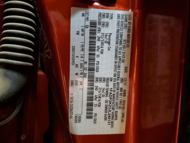 1FADP3K23JL240131 - 2018 FORD FOCUS SE RED photo 12