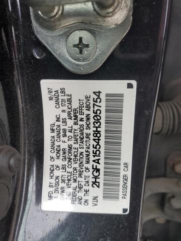 2HGFA15548H305754 - 2008 HONDA CIVIC LX BLACK photo 12