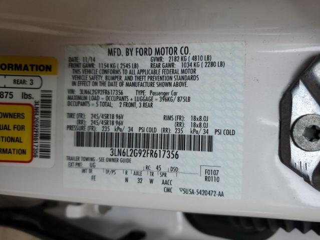 3LN6L2G92FR617356 - 2015 LINCOLN MKZ WHITE photo 12