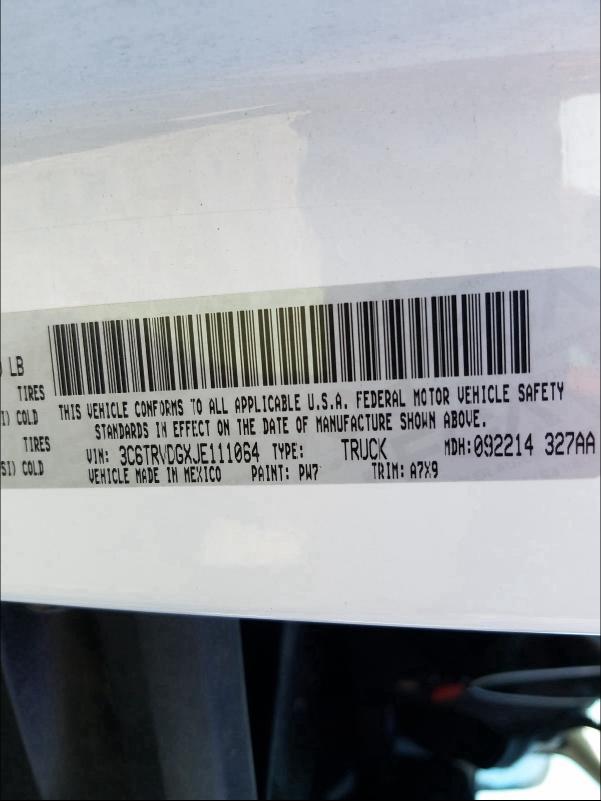 3C6TRVDGXJE111064 - 2018 RAM PROMASTER 2500 HIGH 白色 照片 10