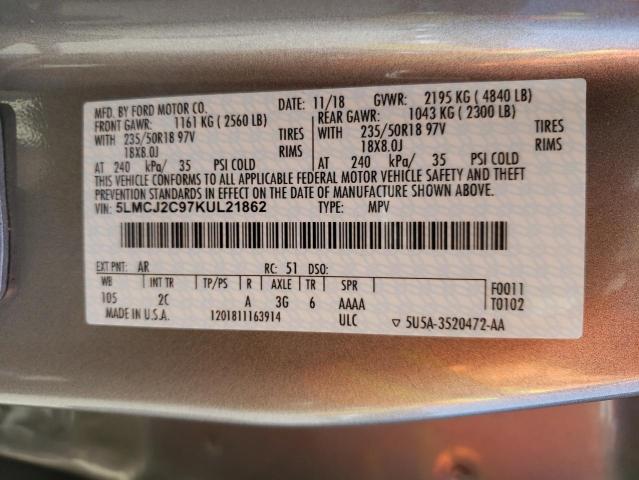 5LMCJ2C97KUL21862 - 2019 LINCOLN MKC SELECT 灰色 照片 14