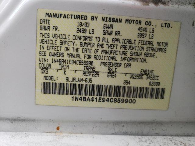 1N4BA41E94C859900 - 2004 NISSAN MAXIMA SE WHITE photo 12