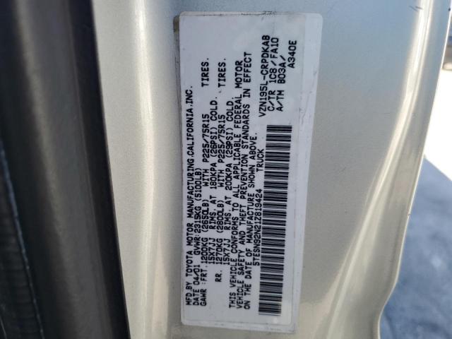 5TESN92N21Z819424 - 2001 TOYOTA TACOMA XTRACAB PRERUNNER ვერცხლისფერი ფოტო 12