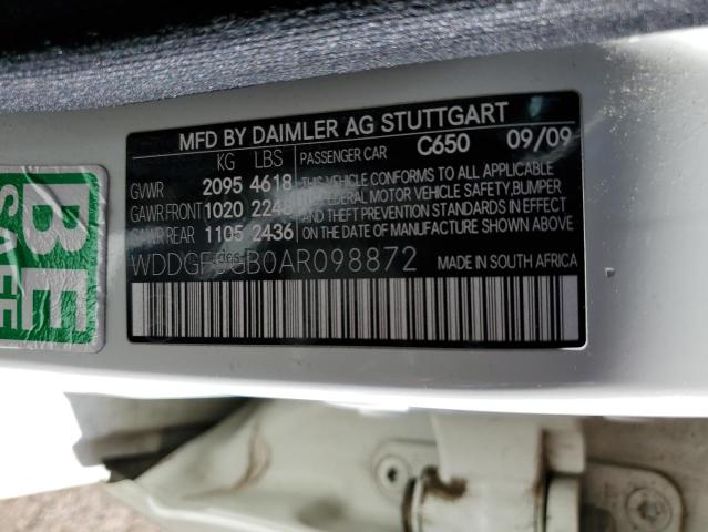 WDDGF5GB0AR098872 - 2010 MERCEDES-BENZ C 350 WHITE photo 12