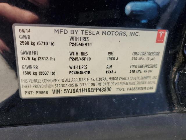 5YJSA1H16EFP43800 - 2014 TESLA MODEL S ლურჯი ფოტო 12