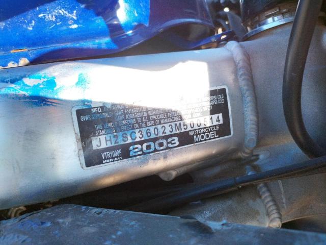 JH2SC36023M500514 - 2003 HONDA VTR1000 F BLUE photo 10