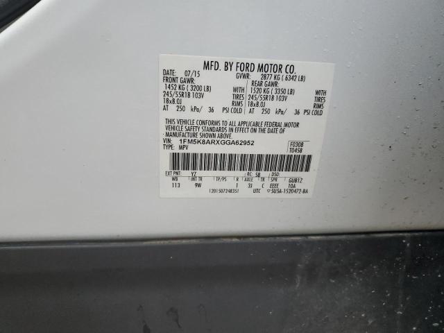 1FM5K8ARXGGA62952 - 2016 FORD EXPLORER POLICE INTERCEPTOR თეთრი ფოტო 14