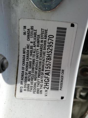 2HGFA15578H529570 - 2008 HONDA CIVIC LX WHITE photo 12