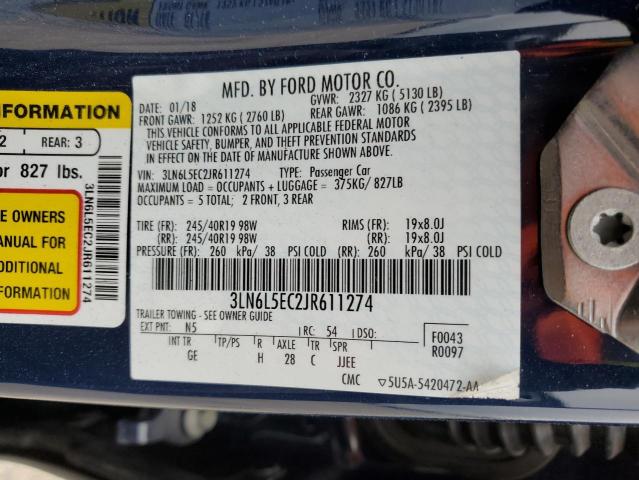 3LN6L5EC2JR611274 - 2018 LINCOLN MKZ RESERVE ლურჯი ფოტო 13