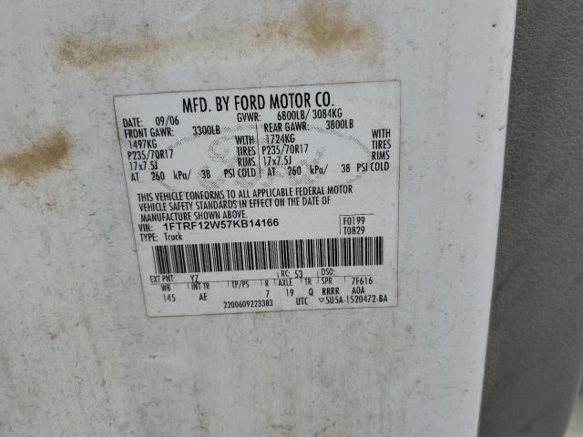 1FTRF12W57KB14166 - 2007 FORD F150 WHITE photo 12