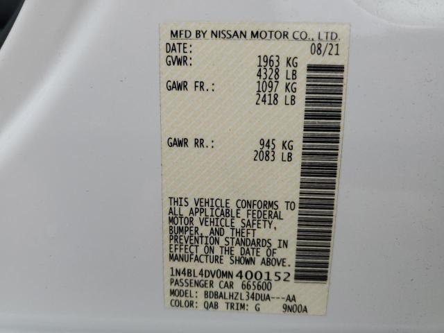 1N4BL4DV0MN400152 - 2021 NISSAN ALTIMA SV WHITE photo 12