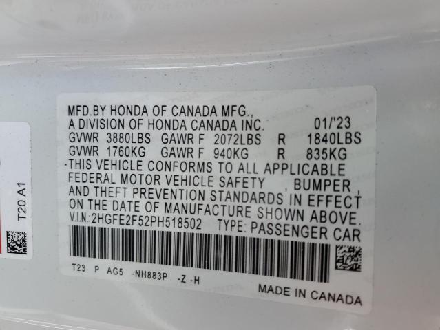 2HGFE2F52PH518502 - 2023 HONDA CIVIC SPORT 白色 照片 13