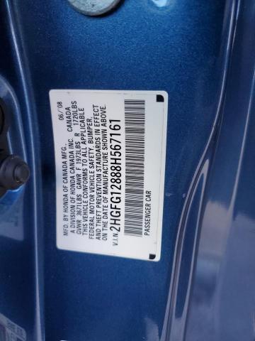 2HGFG12888H567161 - 2008 HONDA CIVIC EX BLUE photo 12