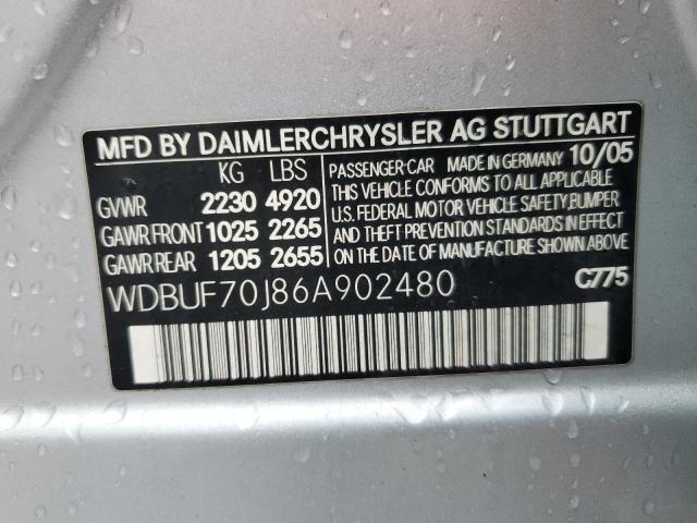 WDBUF70J86A902480 - 2006 MERCEDES-BENZ E 500 SILVER photo 12