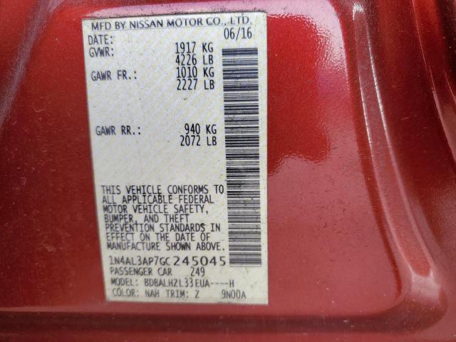 1N4AL3AP7GC245045 - 2016 NISSAN ALTIMA 2.5 RED photo 12