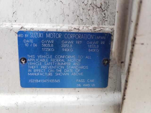 JS2YB413475105365 - 2007 SUZUKI SX4 WHITE photo 12
